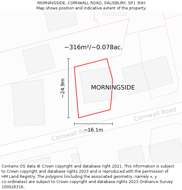 MORNINGSIDE, CORNWALL ROAD, SALISBURY, SP1 3NH: Plot and title map