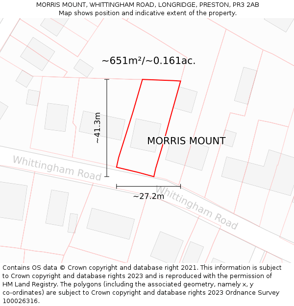 MORRIS MOUNT, WHITTINGHAM ROAD, LONGRIDGE, PRESTON, PR3 2AB: Plot and title map