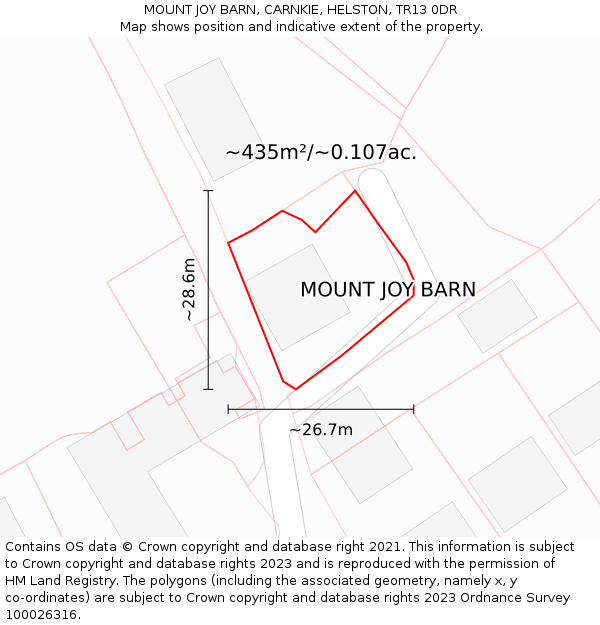 MOUNT JOY BARN, CARNKIE, HELSTON, TR13 0DR: Plot and title map