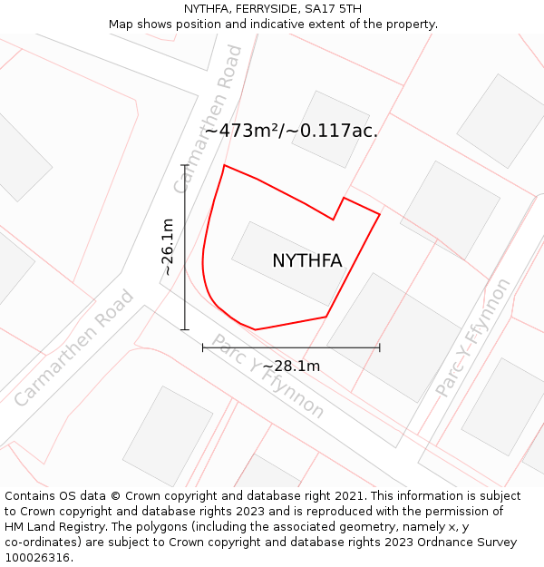 NYTHFA, FERRYSIDE, SA17 5TH: Plot and title map