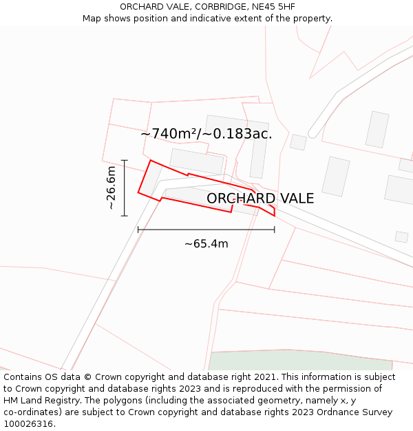 ORCHARD VALE, CORBRIDGE, NE45 5HF: Plot and title map