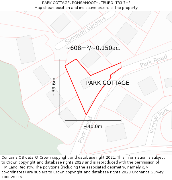 PARK COTTAGE, PONSANOOTH, TRURO, TR3 7HF: Plot and title map