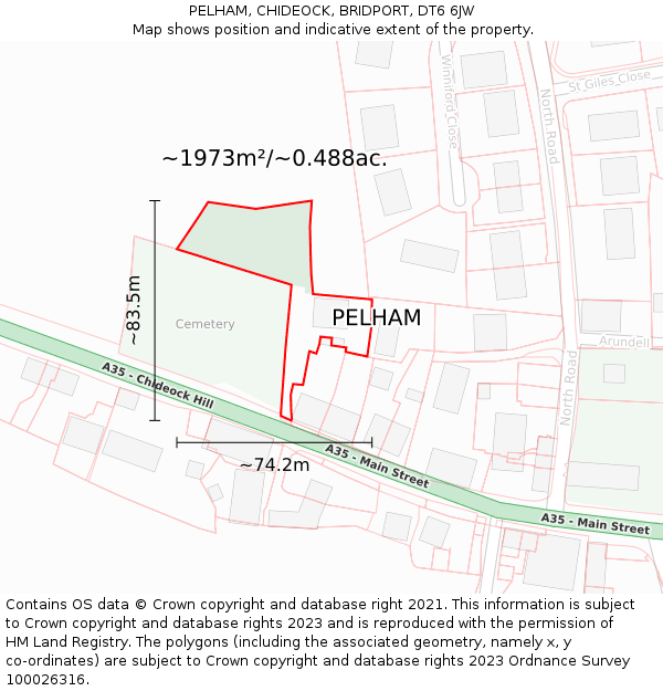 PELHAM, CHIDEOCK, BRIDPORT, DT6 6JW: Plot and title map