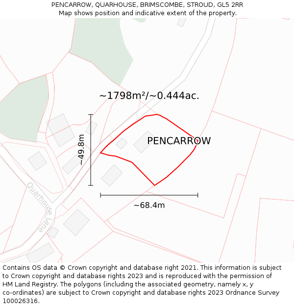 PENCARROW, QUARHOUSE, BRIMSCOMBE, STROUD, GL5 2RR: Plot and title map