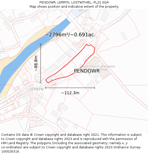 PENDOWR, LERRYN, LOSTWITHIEL, PL22 0QA: Plot and title map