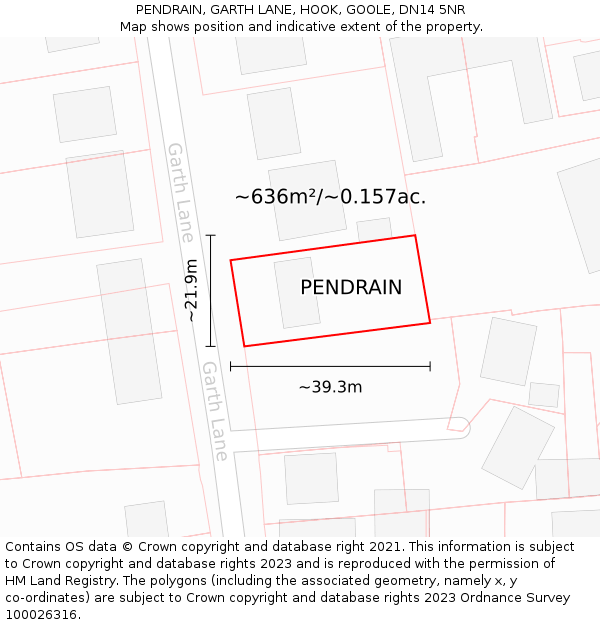 PENDRAIN, GARTH LANE, HOOK, GOOLE, DN14 5NR: Plot and title map