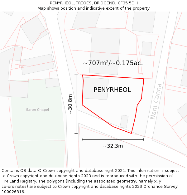 PENYRHEOL, TREOES, BRIDGEND, CF35 5DH: Plot and title map