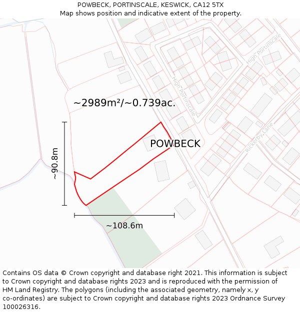POWBECK, PORTINSCALE, KESWICK, CA12 5TX: Plot and title map