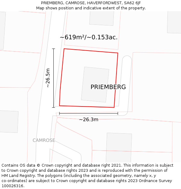 PRIEMBERG, CAMROSE, HAVERFORDWEST, SA62 6JF: Plot and title map