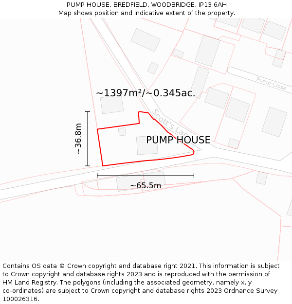 PUMP HOUSE, BREDFIELD, WOODBRIDGE, IP13 6AH: Plot and title map