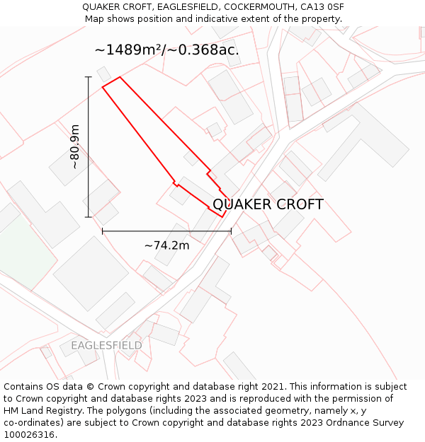QUAKER CROFT, EAGLESFIELD, COCKERMOUTH, CA13 0SF: Plot and title map
