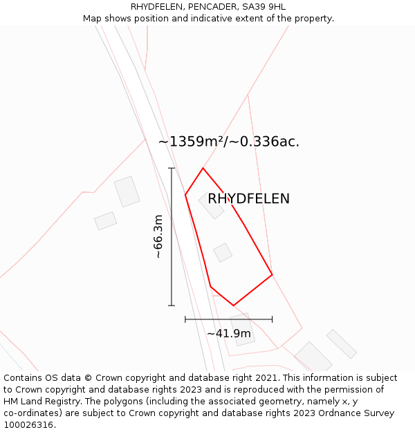 RHYDFELEN, PENCADER, SA39 9HL: Plot and title map