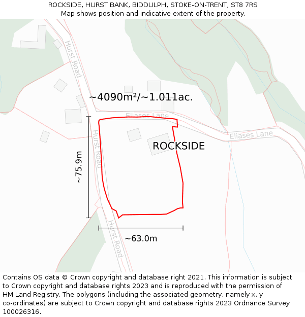 ROCKSIDE, HURST BANK, BIDDULPH, STOKE-ON-TRENT, ST8 7RS: Plot and title map