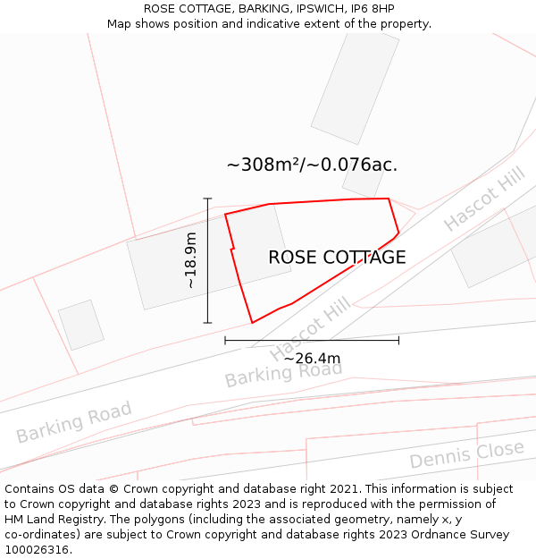 ROSE COTTAGE, BARKING, IPSWICH, IP6 8HP: Plot and title map