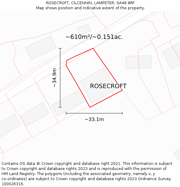 ROSECROFT, CILCENNIN, LAMPETER, SA48 8RF: Plot and title map