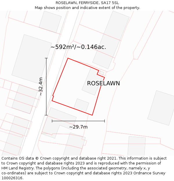 ROSELAWN, FERRYSIDE, SA17 5SL: Plot and title map