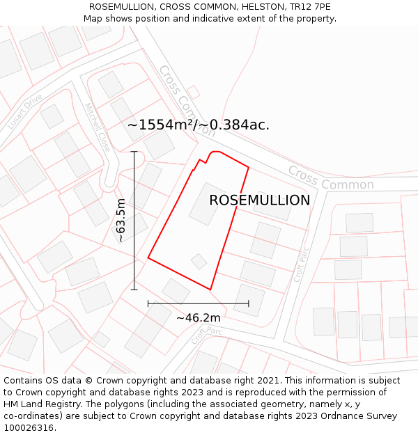 ROSEMULLION, CROSS COMMON, HELSTON, TR12 7PE: Plot and title map