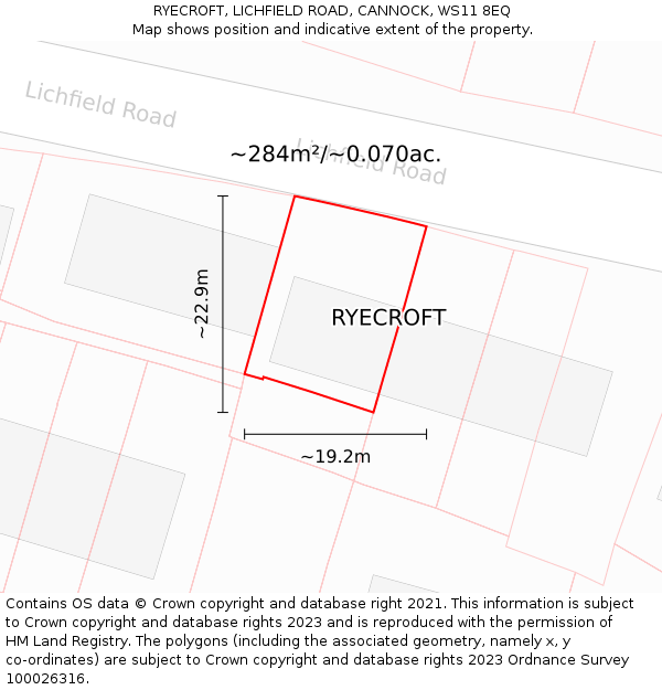RYECROFT, LICHFIELD ROAD, CANNOCK, WS11 8EQ: Plot and title map