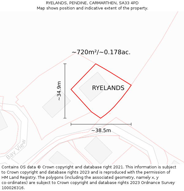 RYELANDS, PENDINE, CARMARTHEN, SA33 4PD: Plot and title map