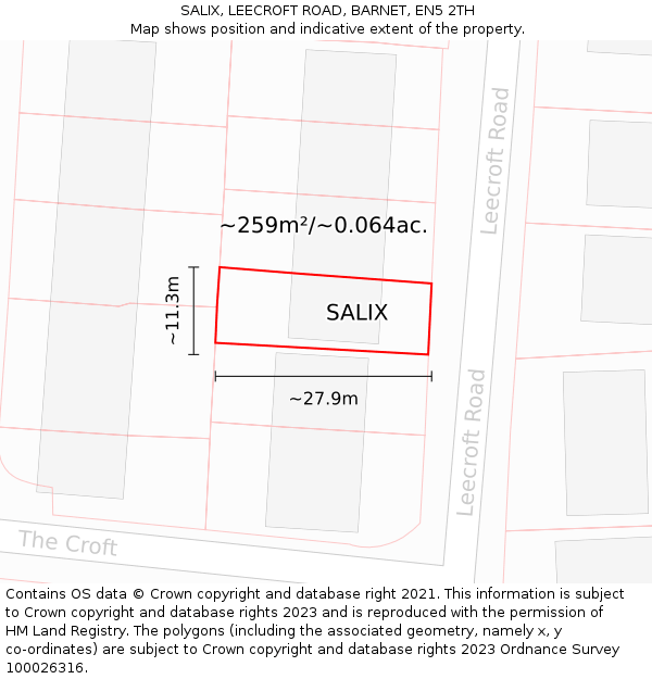 SALIX, LEECROFT ROAD, BARNET, EN5 2TH: Plot and title map