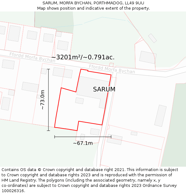 SARUM, MORFA BYCHAN, PORTHMADOG, LL49 9UU: Plot and title map