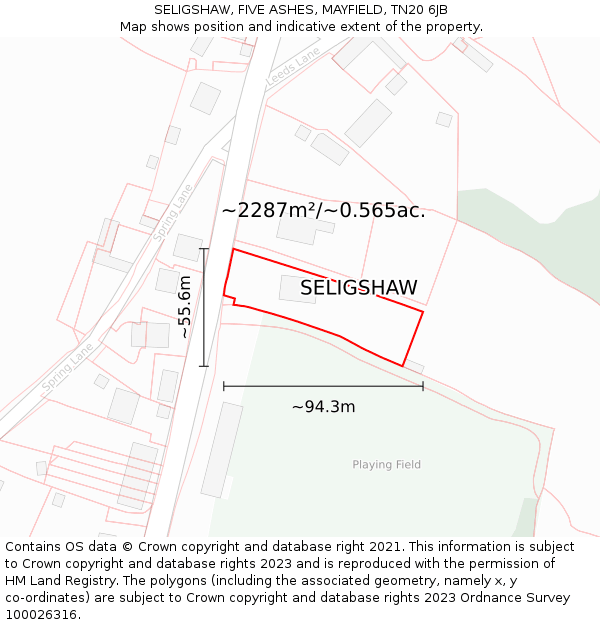SELIGSHAW, FIVE ASHES, MAYFIELD, TN20 6JB: Plot and title map