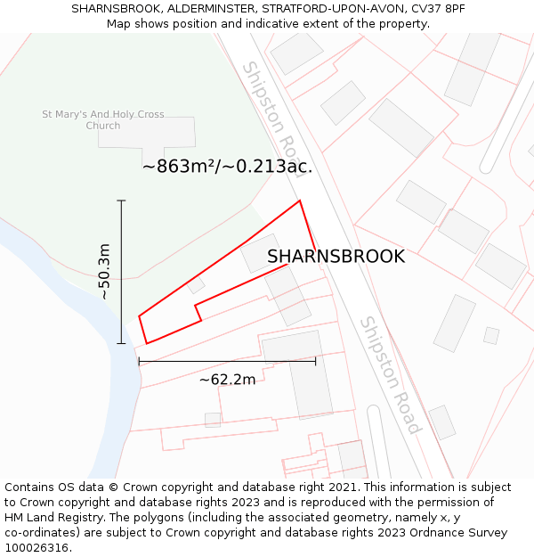 SHARNSBROOK, ALDERMINSTER, STRATFORD-UPON-AVON, CV37 8PF: Plot and title map