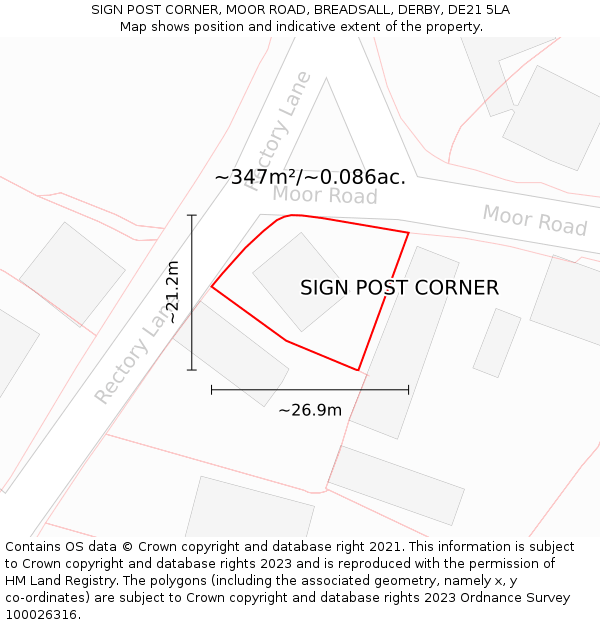 SIGN POST CORNER, MOOR ROAD, BREADSALL, DERBY, DE21 5LA: Plot and title map
