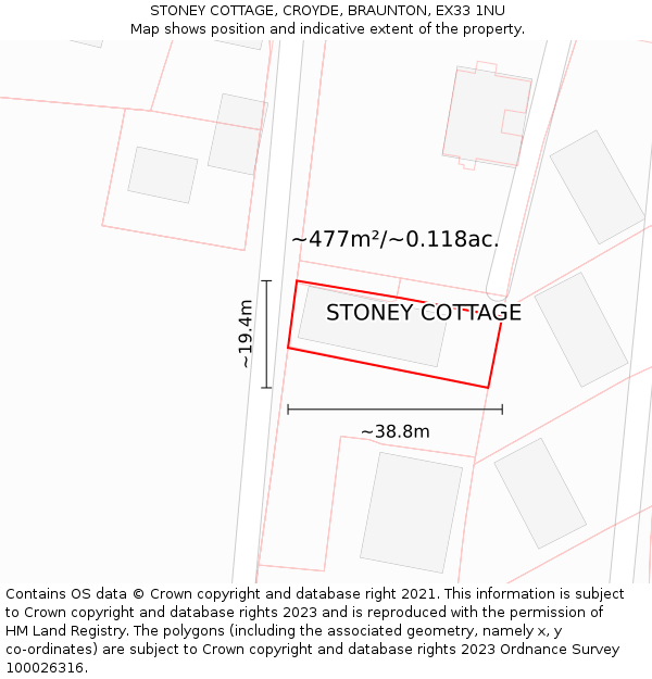 STONEY COTTAGE, CROYDE, BRAUNTON, EX33 1NU: Plot and title map