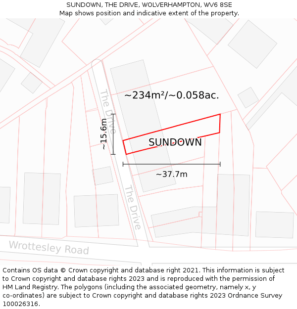 SUNDOWN, THE DRIVE, WOLVERHAMPTON, WV6 8SE: Plot and title map