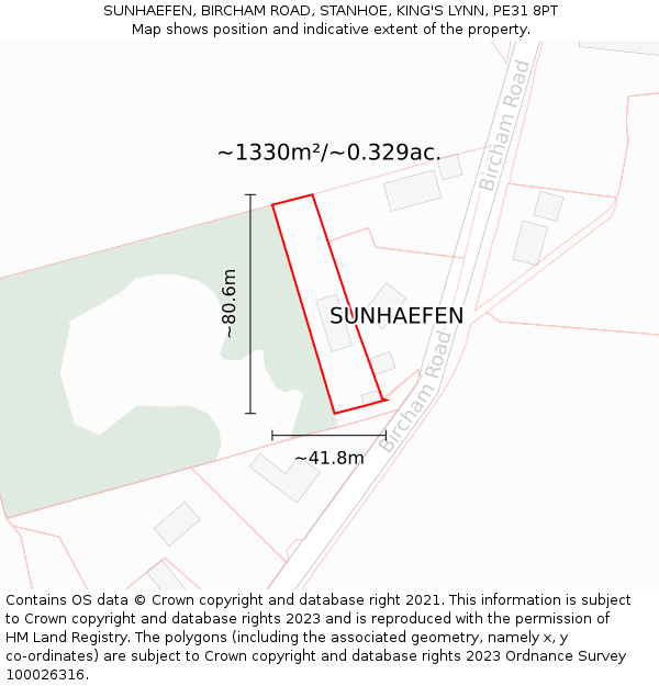 SUNHAEFEN, BIRCHAM ROAD, STANHOE, KING'S LYNN, PE31 8PT: Plot and title map