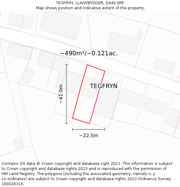 TEGFRYN, LLANYBYDDER, SA40 9RP: Plot and title map