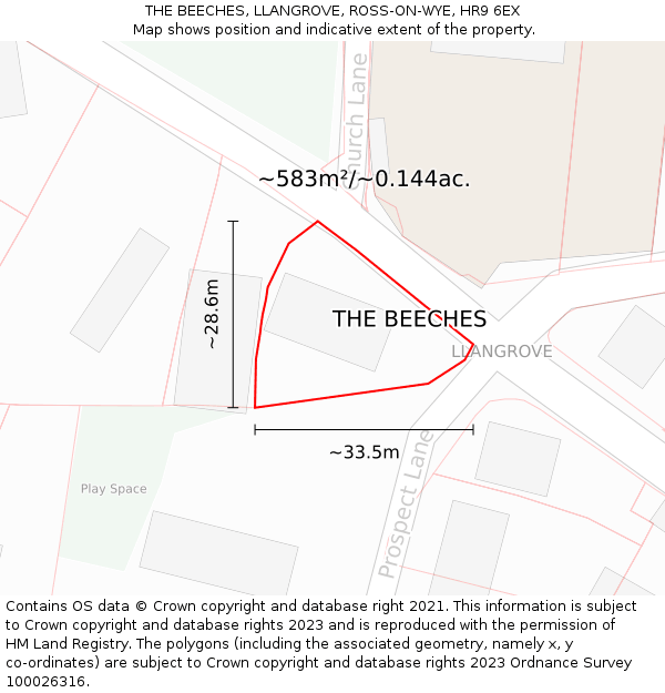 THE BEECHES, LLANGROVE, ROSS-ON-WYE, HR9 6EX: Plot and title map