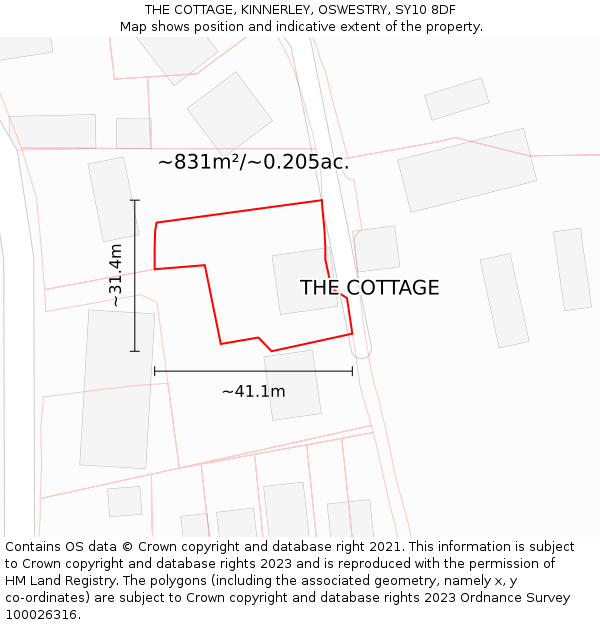 THE COTTAGE, KINNERLEY, OSWESTRY, SY10 8DF: Plot and title map