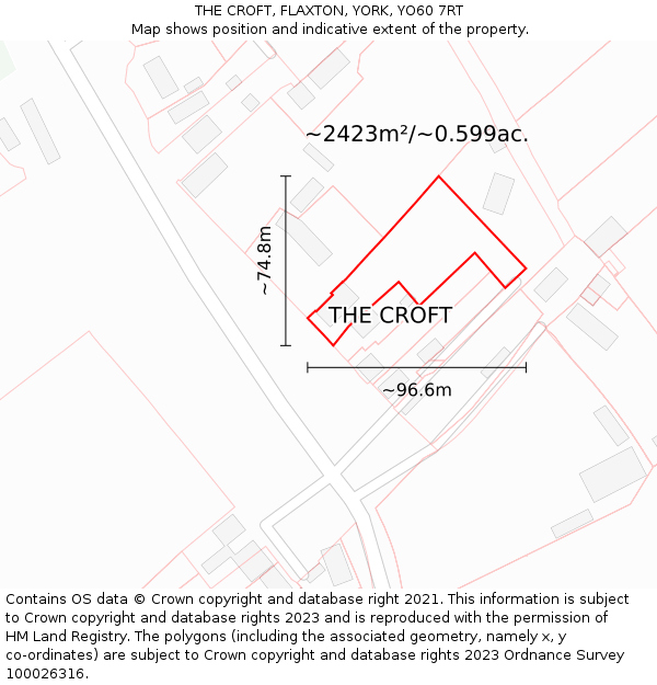 THE CROFT, FLAXTON, YORK, YO60 7RT: Plot and title map