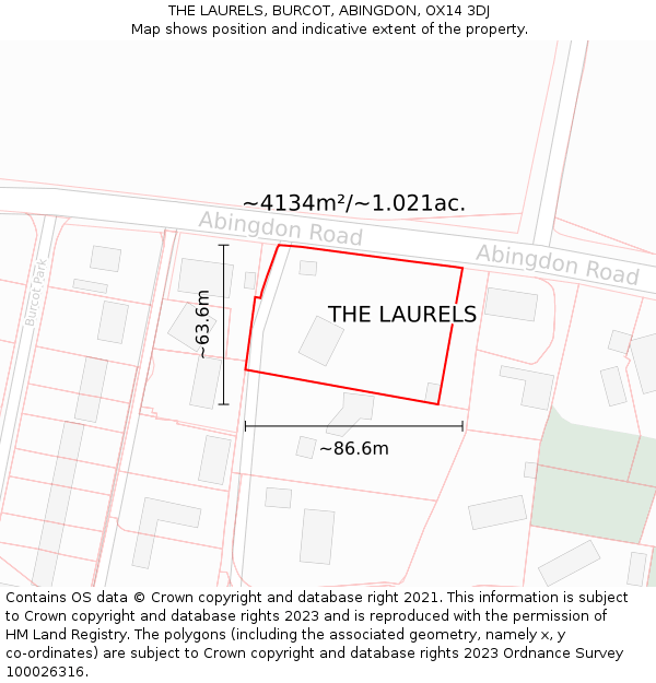 THE LAURELS, BURCOT, ABINGDON, OX14 3DJ: Plot and title map