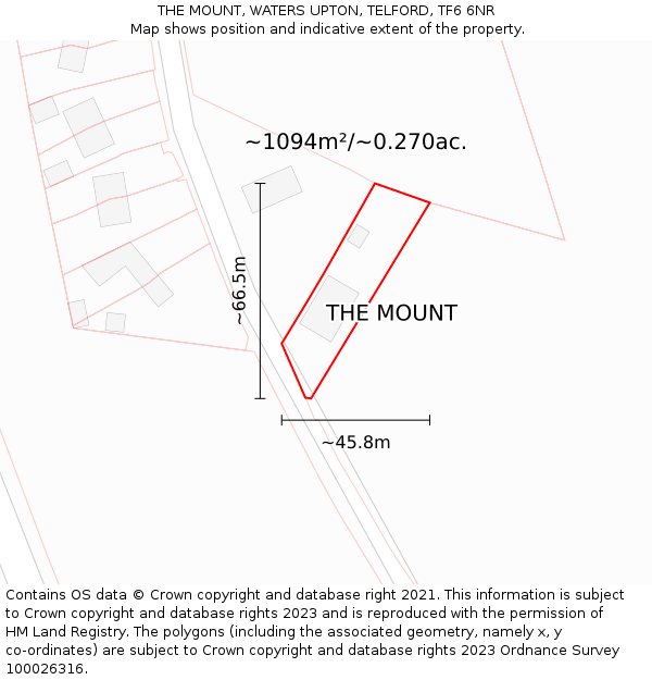 THE MOUNT, WATERS UPTON, TELFORD, TF6 6NR: Plot and title map