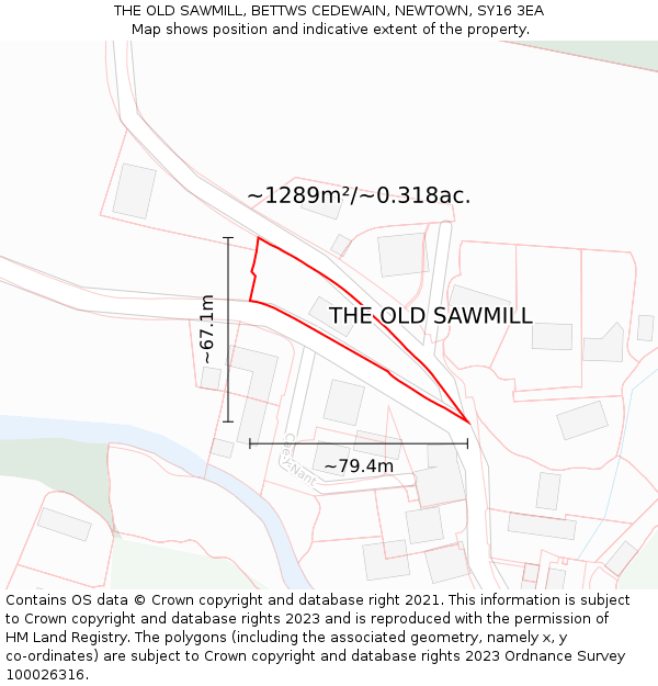 THE OLD SAWMILL, BETTWS CEDEWAIN, NEWTOWN, SY16 3EA: Plot and title map