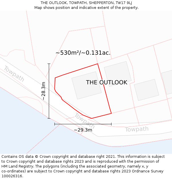 THE OUTLOOK, TOWPATH, SHEPPERTON, TW17 9LJ: Plot and title map