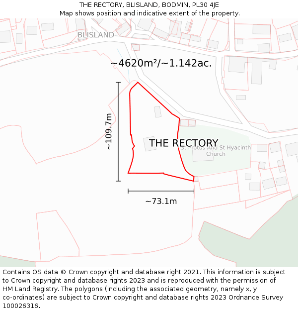 THE RECTORY, BLISLAND, BODMIN, PL30 4JE: Plot and title map