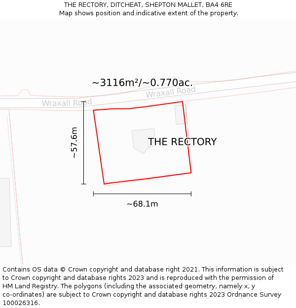 THE RECTORY, DITCHEAT, SHEPTON MALLET, BA4 6RE: Plot and title map