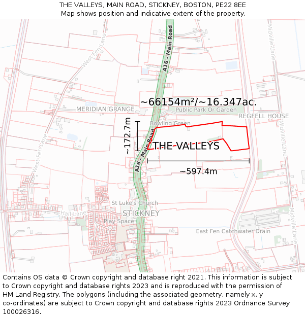 THE VALLEYS, MAIN ROAD, STICKNEY, BOSTON, PE22 8EE: Plot and title map