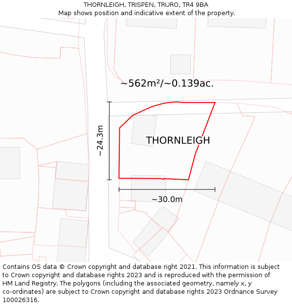 THORNLEIGH, TRISPEN, TRURO, TR4 9BA: Plot and title map