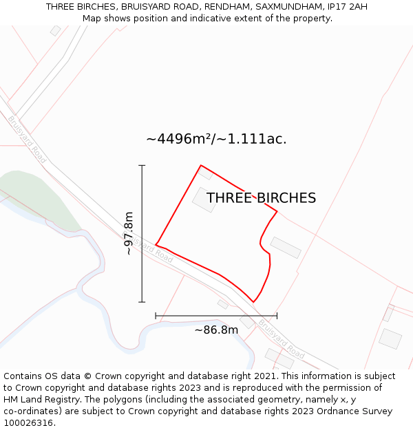 THREE BIRCHES, BRUISYARD ROAD, RENDHAM, SAXMUNDHAM, IP17 2AH: Plot and title map