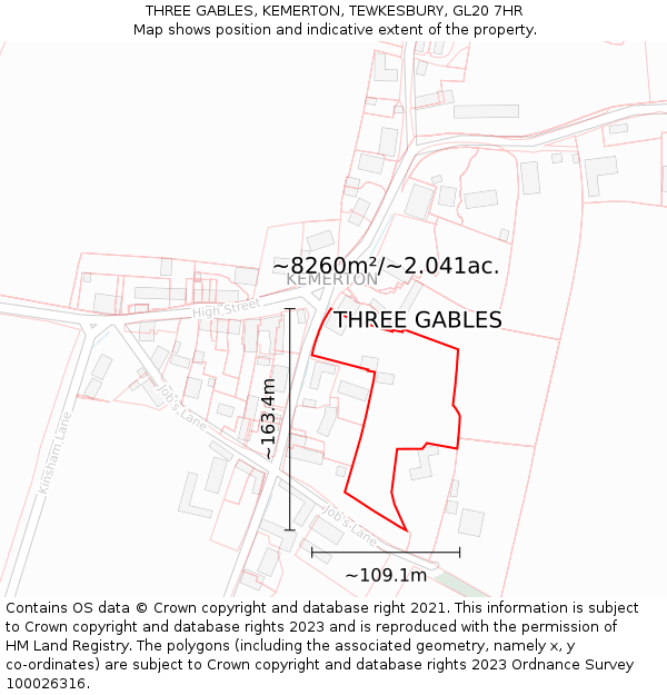 THREE GABLES, KEMERTON, TEWKESBURY, GL20 7HR: Plot and title map