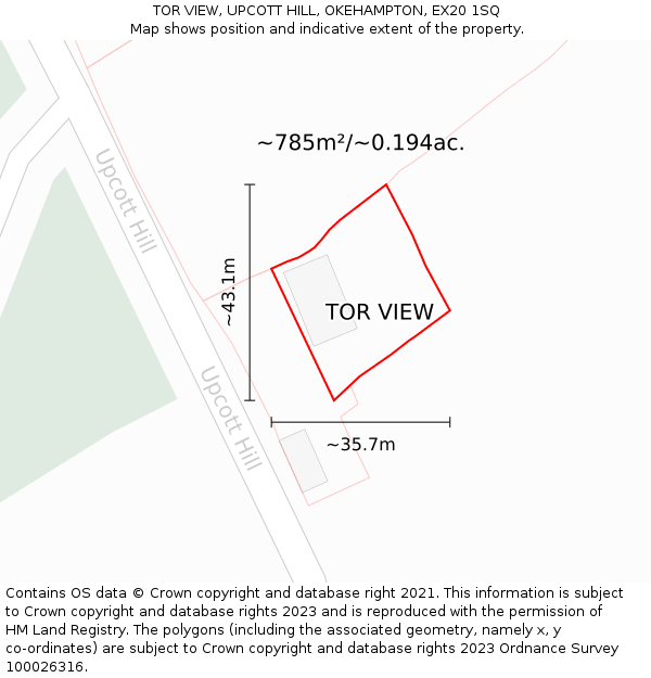TOR VIEW, UPCOTT HILL, OKEHAMPTON, EX20 1SQ: Plot and title map