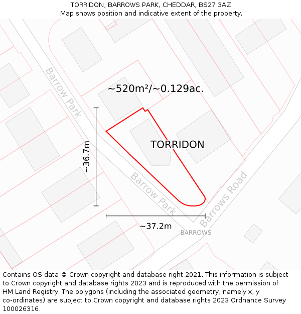 TORRIDON, BARROWS PARK, CHEDDAR, BS27 3AZ: Plot and title map