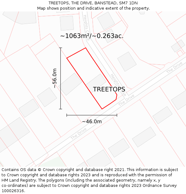 TREETOPS, THE DRIVE, BANSTEAD, SM7 1DN: Plot and title map