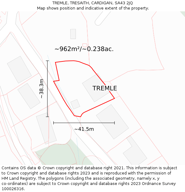 TREMLE, TRESAITH, CARDIGAN, SA43 2JQ: Plot and title map
