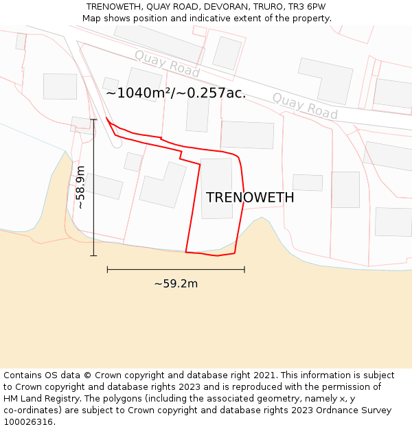 TRENOWETH, QUAY ROAD, DEVORAN, TRURO, TR3 6PW: Plot and title map